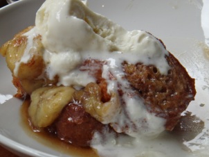 Ice cream topped banana french toast for brekkie